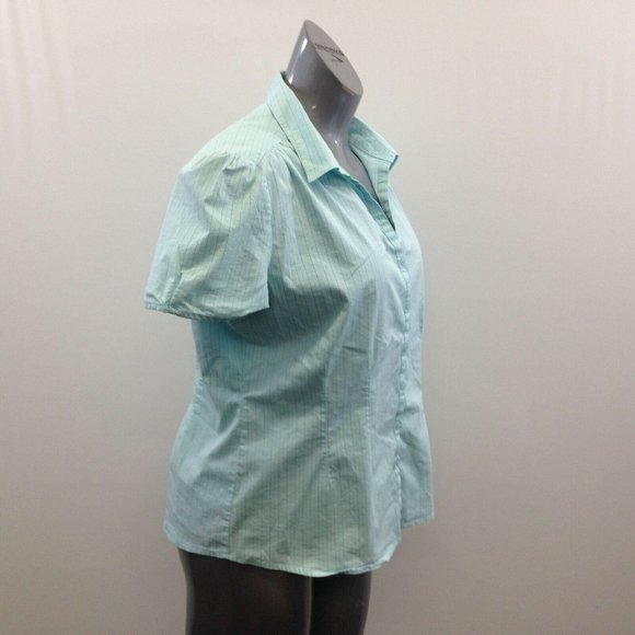 Jaclyn Smith V Neck Button Up Blouse Women's Size XL Cotton Blend Green Striped - Picture 2 of 6